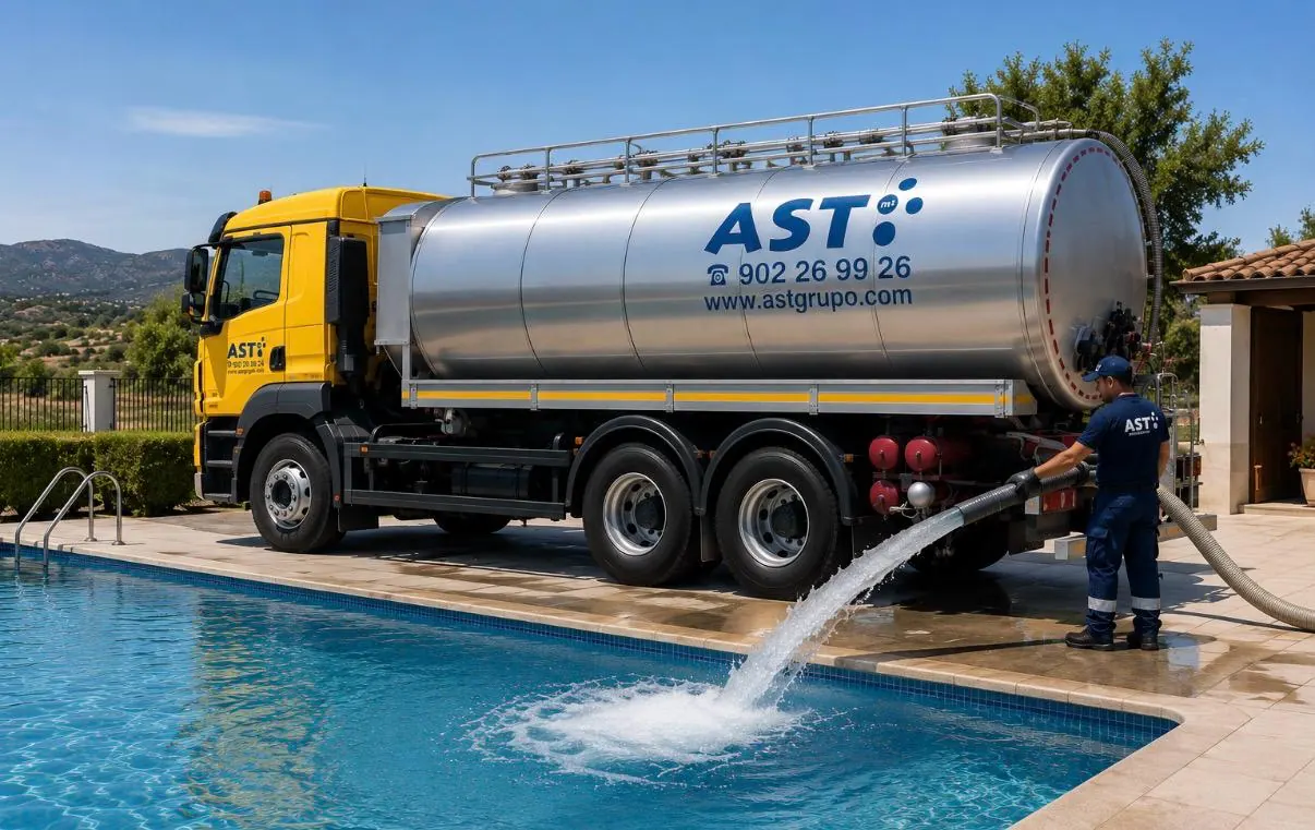 Llenado de piscina mediante camión cisterna AST Grupo en Madrid